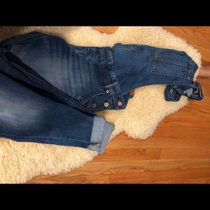 Distressed maternity overall jeans